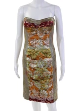 Nicole Miller Collection Womens Silk Metallic Pleated Detail Dress Gold Size 6