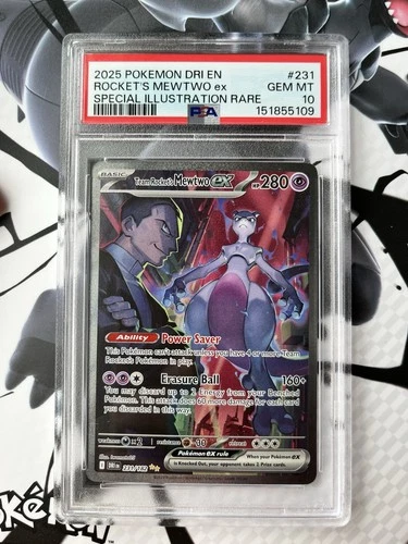 2025 Pokemon Team Rocket's Mewtwo ex Special Illustration Rare #231/182 PSA 10