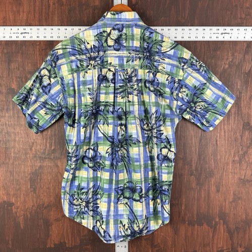Chaps Ralph Lauren 100% Cotton Hawaiian Shirt Green Blue Tropical Print Medium - Picture 8 of 8