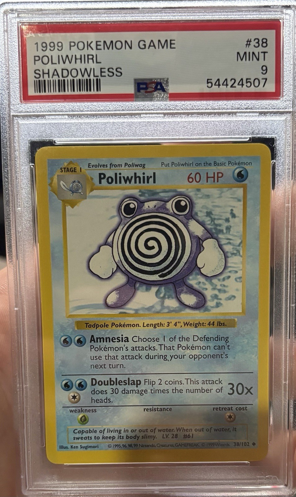 1999 Pokemon Shadowless Poliwhirl PSA 9 Mint #38 Base Set