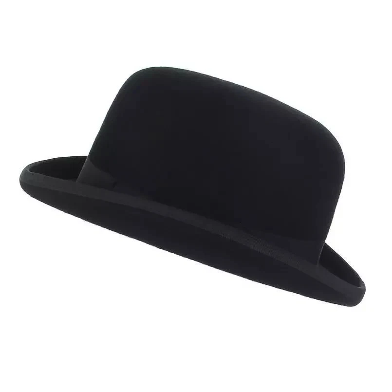 Sombrero de bombín Derby negro 100 % fieltro lana para hombres mujeres forrado de satén Foto 3 de 4