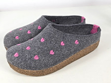 Haflinger Womens CUORICINI Gray Pink Heart Wool Clogs Slippers Sz 39 /US 8