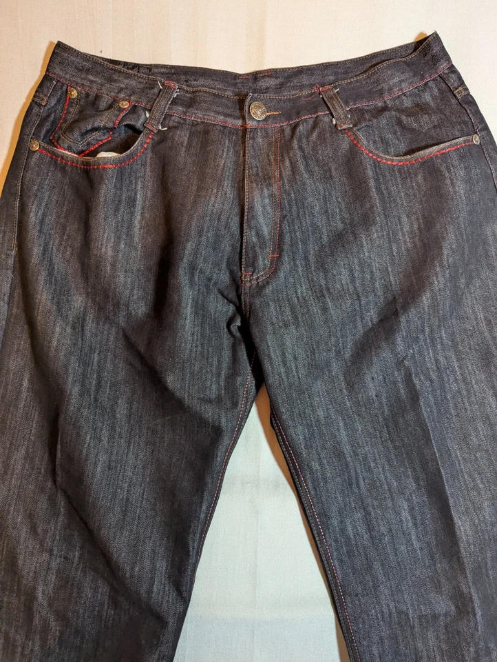 Jeans Imperious Delf Trading para Hombres W40XL32 Sueltos Pierna Ancha Bordados Denim Negros Foto 4 de 4