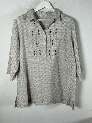 Marketplace Handwork of India Womens Cotton Pintuck Button Down Tunic Top 2X