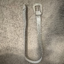 Women's Silver Rhinestone Bling Skinny Belt, Adjustable Buckle, One Size