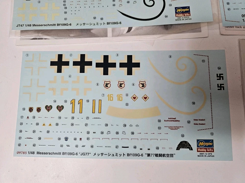 Hasegawa 1/48 Decals & Instructions Bf-109G-6 "JG77", Bf-109G-10 Reichs Defense - Image 2 of 4