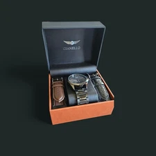 Men's Gianello Virtus Black Interchangeable 3STRAPWATCH Set New