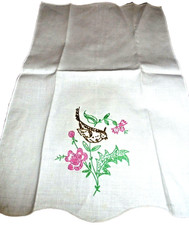 Vintage Tea Towel Bird Floral Design Hand-Embroidered Fingertip -Guest Room 58