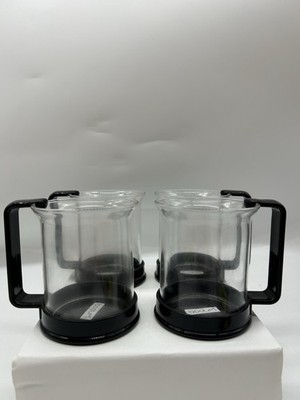 4 Bodum Kaffee Tee Glas Becher Vintage Tassen Captain Piccard Star Trek schwarz Henkel