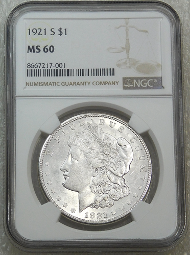 1921-S Morgan Silber Dollar NGC MS60 Frosty gerade bewertet brandneuer Halter #E103A