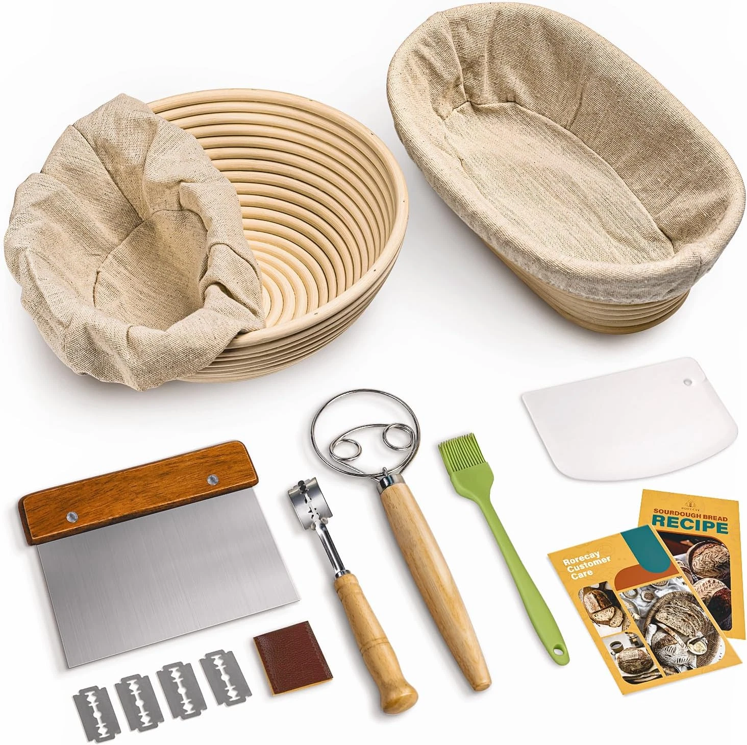 Bread Banneton Proofing Basket Set, 9 Inch round & 10 Inch Oval Cane Sourdough B