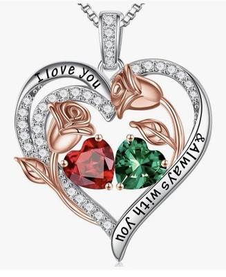 Iefil Birthstone Necklace 925 Sterling Silver Rose Heart Jan/May Birthstones