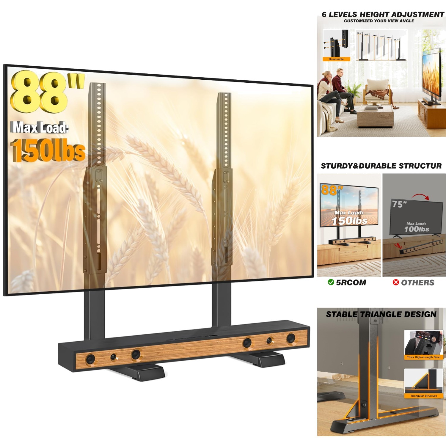 Mount For 35-88 Inch Lcd Led Tvs Heavy Duty 150lbs Adjustabl