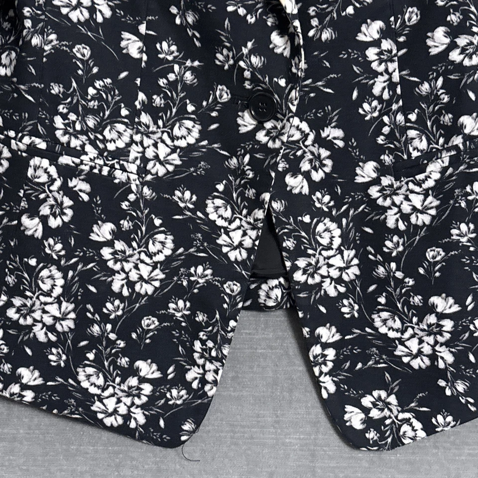 Blazer Ann Taylor 4 Negro Blanco Floral Algodón Carrera Oficina Ajustado Trabajo Moderno Foto 3 de 4