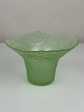 Viking Glass Handmade Windswept Flared Candle Holder Votive Green W/ Sticker USA