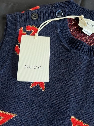 Gucci j S/Less Tunic Wool Jacquard Knit w/lame Oltremare/Red/MC Size 6 - Picture 10 of 15