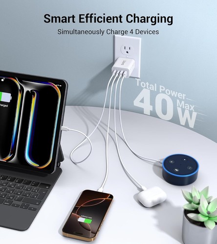40W USB C Charger Cube, 2-Pack Wall Plug Fast Charging Block, 4-Port White - Picture 2 of 7