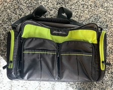 Eddie Bauer Diaper Travel Bag Lime Green Gray Wide With Wipes Holder Used 