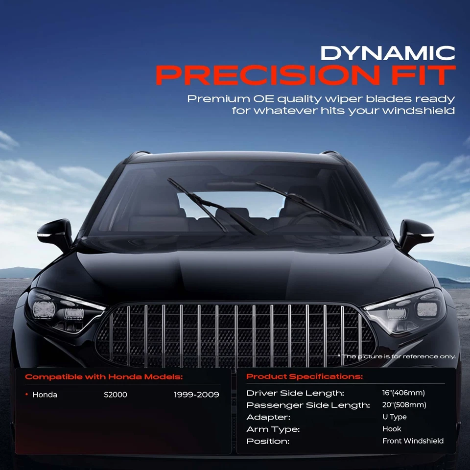Limpiaparabrisas delantero de 16 pulgadas y 20 pulgadas 2 piezas para Honda S2000 1999-2009 Foto 2 de 4