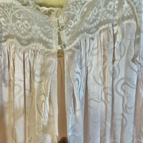 VTG Christian Dior Lingerie 2-Pc SET Gown/Robe Lace Trim Union Made Size XL Pink - Picture 10 of 24