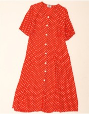 VINTAGE Womens Abstract Pattern Short Sleeves Shirt Dress UK 12 Medium Red AT06