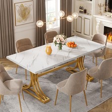 Tribesigns 63" Rectangular Dining Table with Metal Legs White Gold