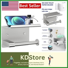 Modern Brushed Nickel Toilet Paper Holder with Shelf for Mega Rolls
