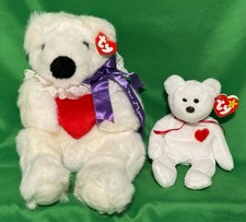 Set of 2 Ty Stuffed Toy Romeo The Bear 14" & Valentino the Bear Beanie Baby 8"