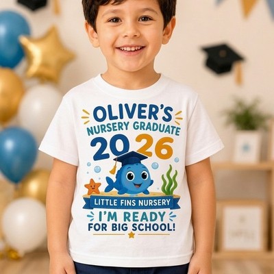 Personalisiertes T-Shirt Kindergarten Absolvent 2026 Fisch Schulabgänger Geschenk