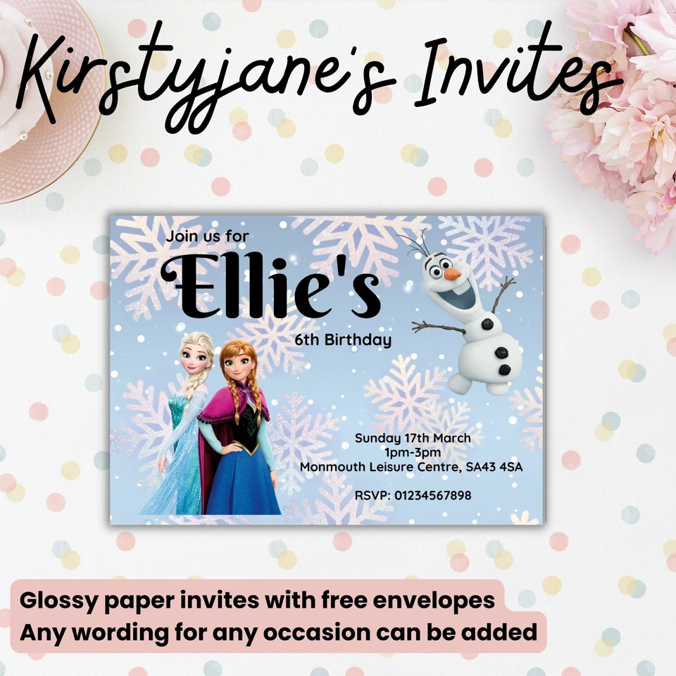 KIRSTYJANE'S INVITES Birthday party invitations invites Personalised Girls Disney Frozen Elsa Ana