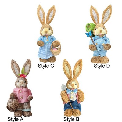 Osterhase Figur Ornament Cartoon Stroh Kaninchen Statue Tier Skulptur für