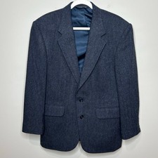 Lands' End Blue Herringbone 100 Wool Sport Coat Jacket Size 40S Preppy Academic