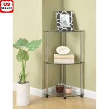 4 Tier Corner Glass Shelf Storage Unit W/ Stainless Steel Legs Easy Assembly New