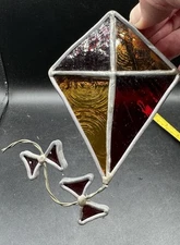 Vtg stained Lead Glass Lets Go fly A Kite window Sun-Catcher