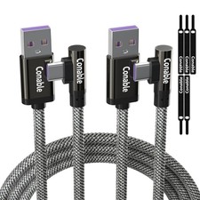 USB A to C Cable 2 Pack, 2FT 2FT , Right Angle 90 Degree Type-C Fast 2FT-2PK