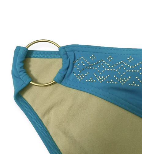Victorias Secret Blue Gold Stud String Tie Bikini Swimsuit Top XS Bottom MD - Afbeelding 4 van 7