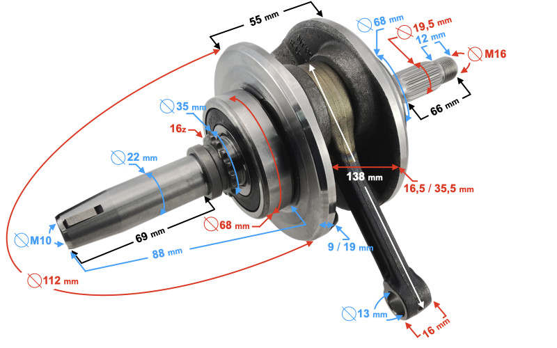 Vilebrequin pour moto Classic 125 anti-vibration en acier haute densité