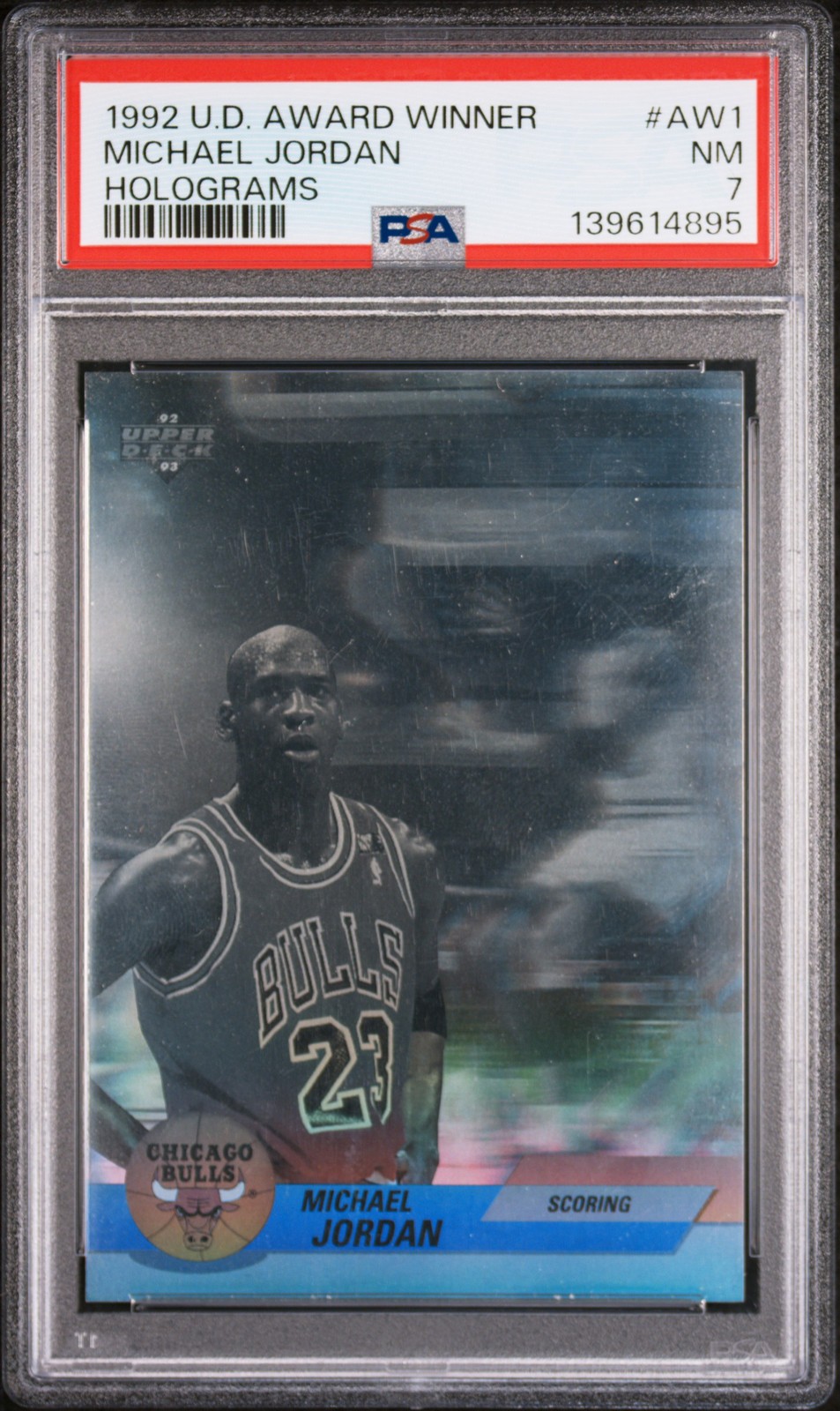 1992 UD AWARD WINNER HOLOGRAM #AW1 MICHAEL JORDAN PSA 7