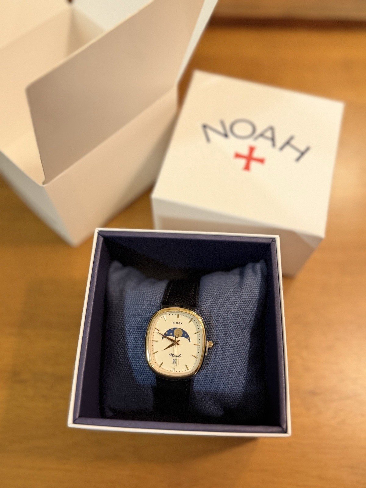 Noah x Timex Oval Moon Phase Watch - Gold Case & Black Leather Strap - 31mm New