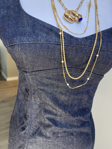 Y2K Auth PRADA Bustier Top Denim Blue Jean Tank Dress 38 XS Italy RIRI ZIPPER - Foto 11 di 19