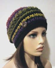 crochet handmade womans hat beanie rain forest puffs new