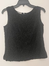 Stenay Women's Black Beaded Sequin Woven Zip-Back Vintage Tank Top Size S