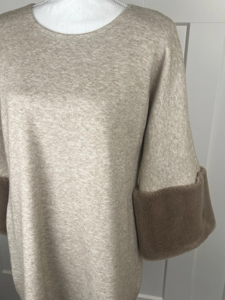 Suéter túnica Joseph Ribkoff para mujer talla 14 beige topo ribete de piel diseñador clásico Foto 2 de 4