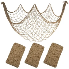 3 Pack Fish Net Decorations - 80x40'' Brown Decorative Fishing Nets Wall Deco...