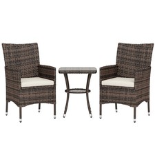 Outsunny Rattan Bistro Set Garden Chair Table Patio Outdoor, Brown