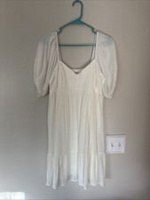 Nine West White Puff Sleeve Short Midi Dress - Size M