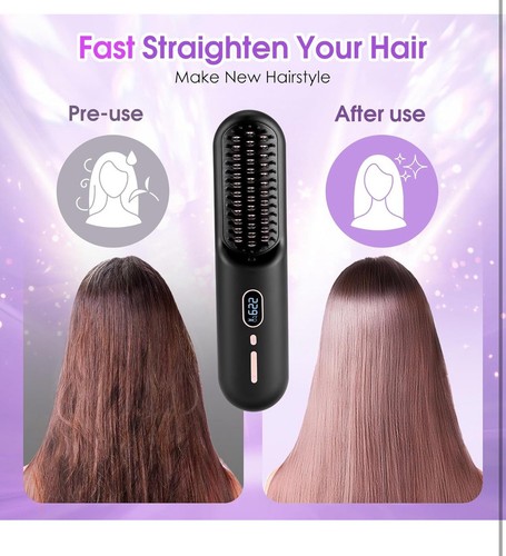 Cordless Hair Straightener Brush Comb Pro Negative Ionic Smoothing Heated Styler - Picture 10 of 24
