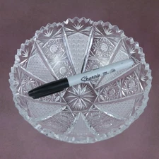 American Brilliant Cut Glass Bowl 6.75” Diameter Starburst Hobstar ABP Crystal