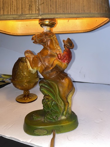 Roy Rogers & Trigger Chalkware Lamp w/ Colt Shade, PLASTO, Fully Functional - Picture 2 of 12