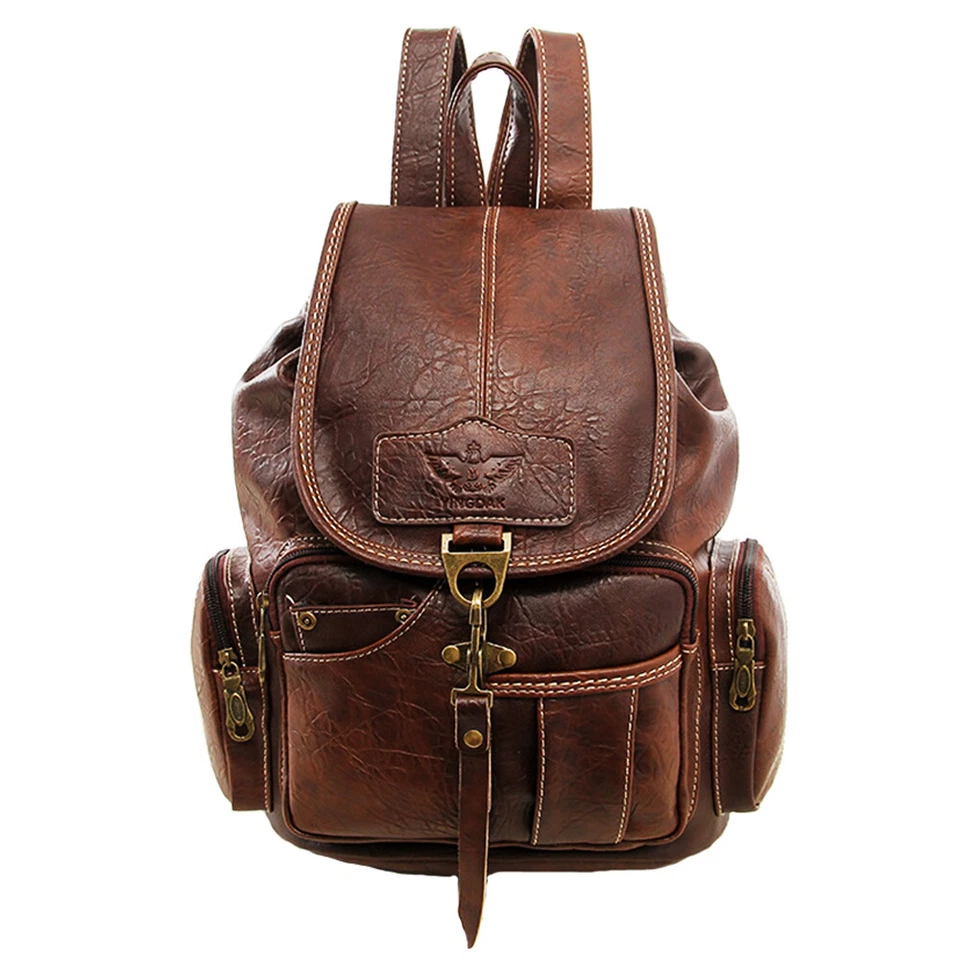 Women Vintage Style Leather Backpack School Travel Shoulder Bag Purse Handbag - Image 3 of 4